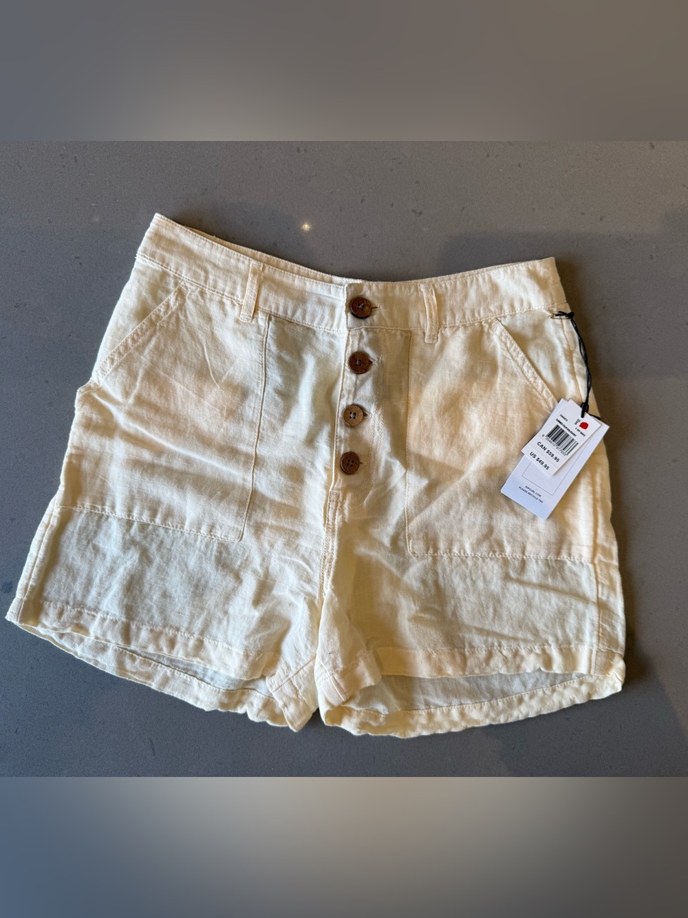 Rip Curl Cream High-Waist Button-Front Linen-Blend Shorts